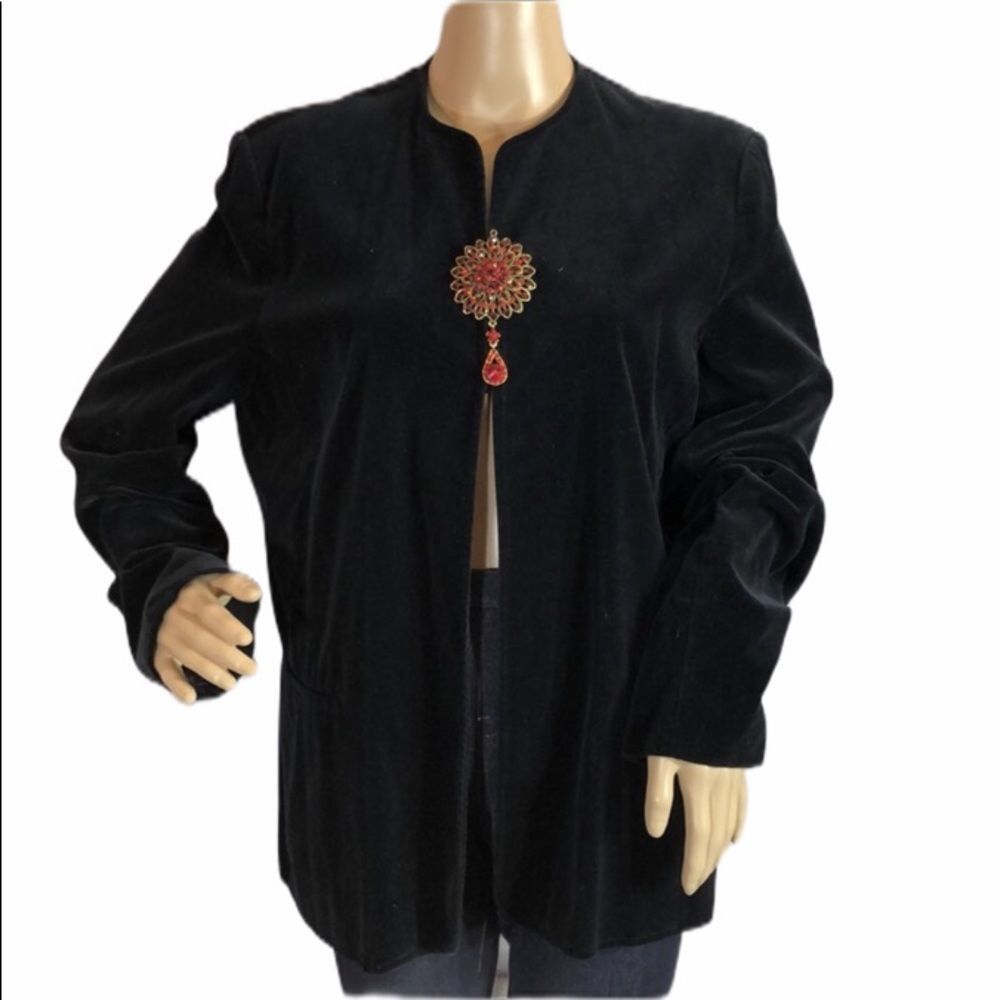 Vintage 1970s Garland Open Front Black Velvet Blazer 16